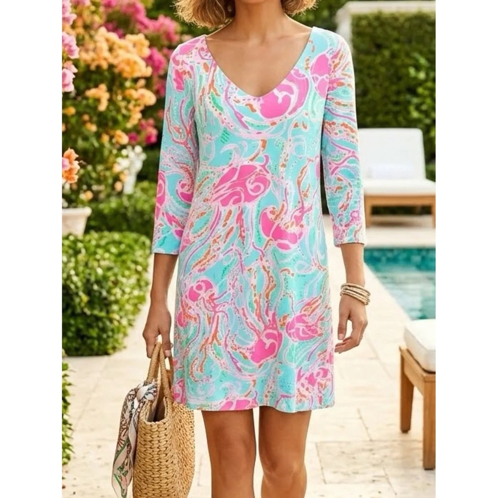 Lilly Pulitzer Eliza Dress Womens XL Jellies Be Jammin Jellyfish Blue Pink